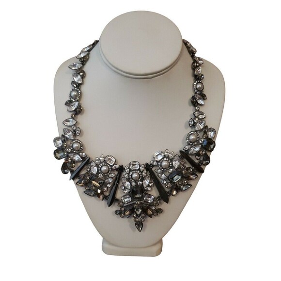 Givenchy Statement Necklace Smoky Grey Clear Rhinestone Faux Pearl Chunky Runway - Picture 1 of 16